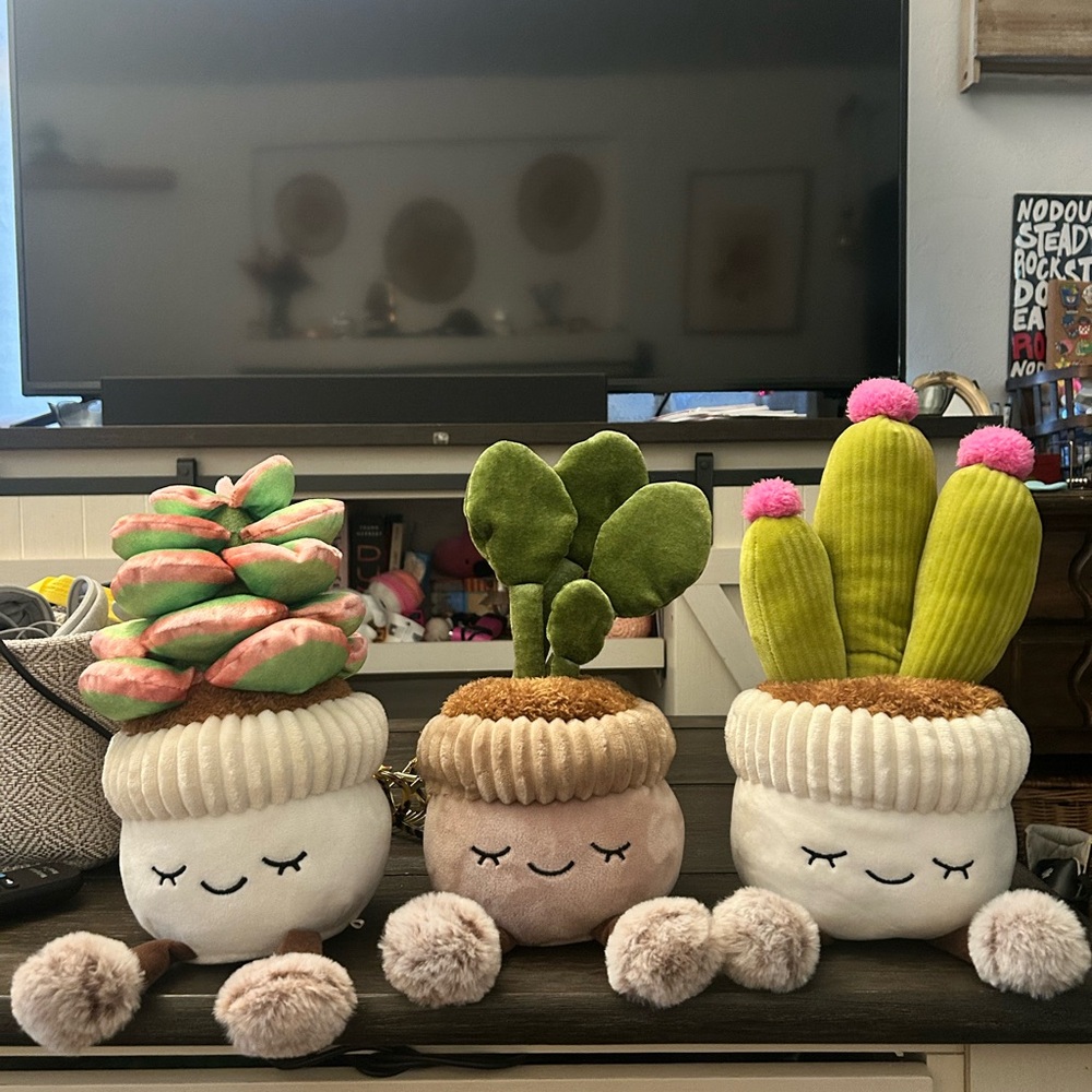 Cute Plush Cactus Trio with Pom Poms